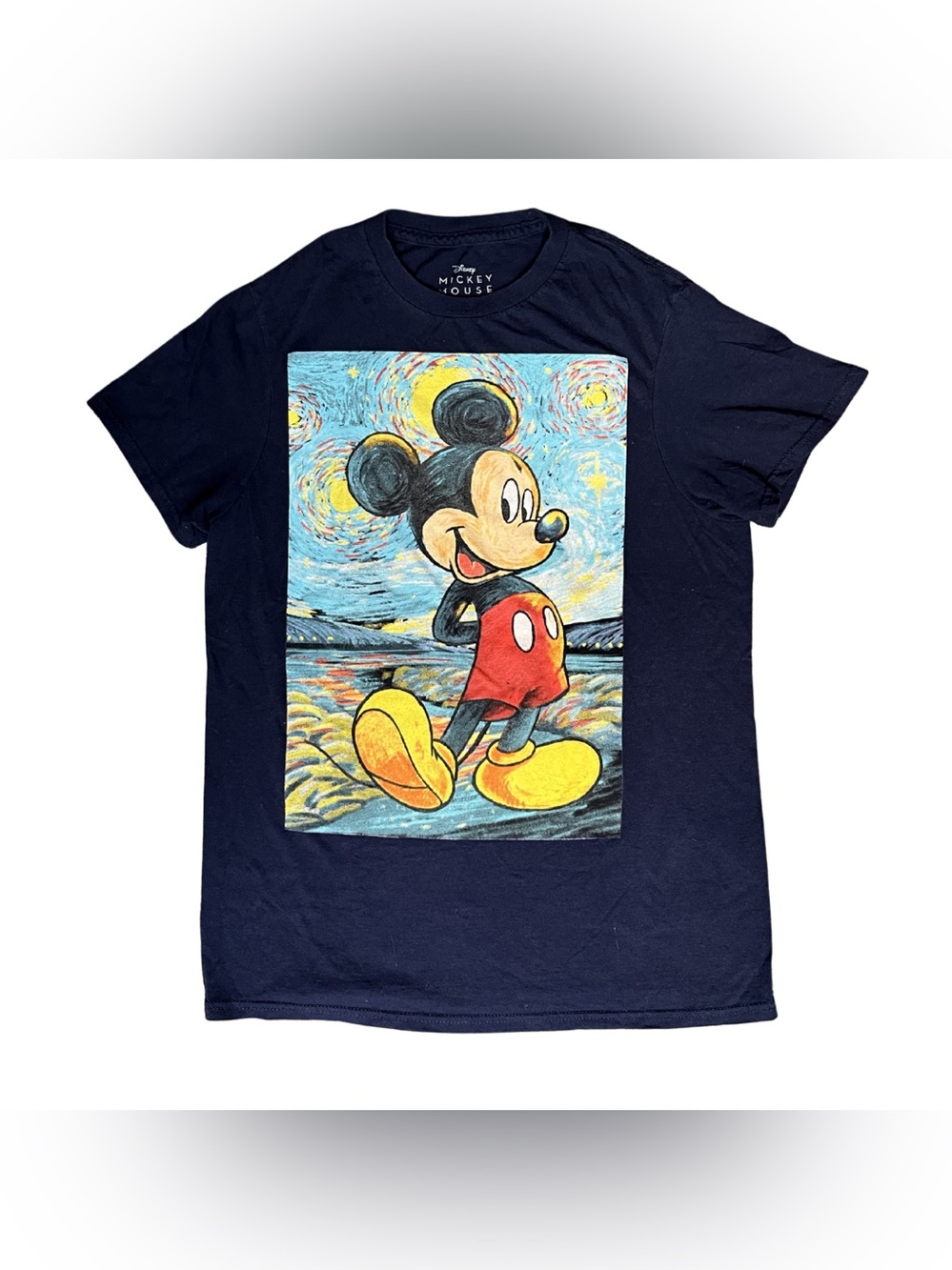 Disney Mickey Mouse Graphic T-Shirt Size Small Starry Night Paint Abstract Art